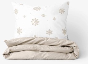 Goldea karácsonyi pamut ágyneműhuzat duo - hópelyhek fehéren, latte színű hátoldal 140 x 200 és 70 x 90 cm