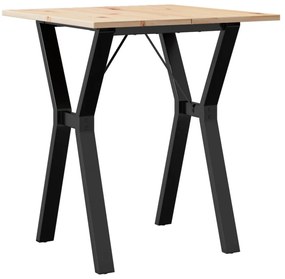 Tömör fenyőfa és acél étkezőasztal Y-vázzal 70x70x75 cm