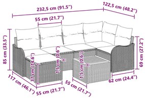 7 Darabos Kerti Kanapé Szett Párnákkal Bézs Poli Rattan Acacia, 2-Személyes Kerti Kanapé Párnákkal Bézs Poli Rattan