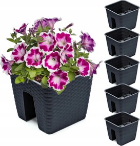 5x Doboz Virágtartó 27,2 x 27,2 cm Rattan Antracit 8,5 L korlát