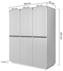 Nicole 150 cm-es szekrény tárolóval - Matt fehér / fekete fogantyúkkal