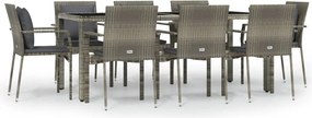 vidaXL 9 részes szürke polyrattan kerti étkezőgarnitúra párnával