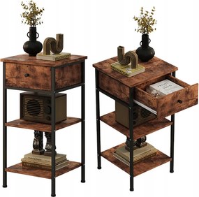 Éjjeli Asztal Komód Szekrény Fiókos Polccal Retro Bronz Ipari Loft