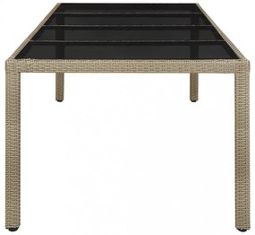 bézs polyrattan és edzett üveg kerti asztal 250 x 100 x 75 cm
