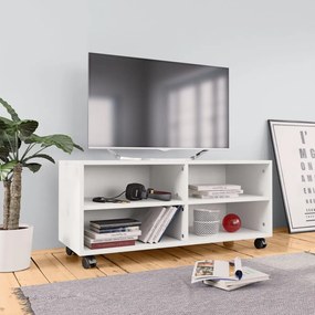 fehér szerelt fa TV-szekrény görgőkkel 90 x 35 x 35 cm
