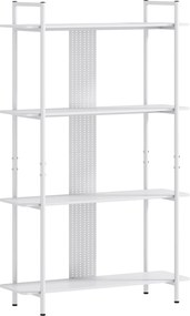 HOMCOM 4-Rétegű Polcos Könyvespolc Lyukacsos Panellel és Fém Vázszerkezettel - Keskeny Polc Nappaliba, Tanulmányba, Hálószobába, Irodába - Fehér | Aos