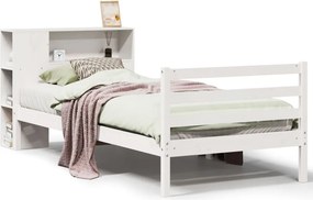 vidaXL fehér tömör fenyőfa könyvespolcos ágy matrac nélkül 75 x 190 cm