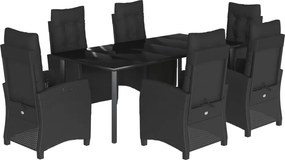vidaXL 7 részes fekete polyrattan kerti étkezőgarnitúra párnával