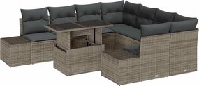 vidaXL Kerti Kanapé Szett 9 pcs Szürke Poli rattan és porfestett acél