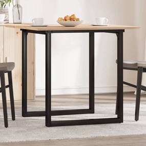 Tömör fenyőfa és acél étkezőasztal O-vázzal 80x80x75 cm