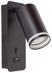 Fali spotlámpa USB töltővel 1xGU10/35W/230V fekete