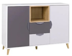 Komód Juna 8 (fehér + grafit + szürke + lefkas tölgy). 1087404