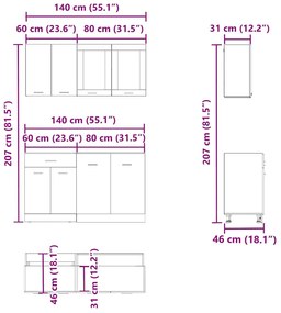 4 darabos konyhaszekrény készlet Kézműves tölgy műszaki fa