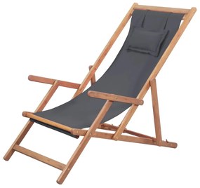 Szürke összecsukható szövetkárpitos, favázas strandszék