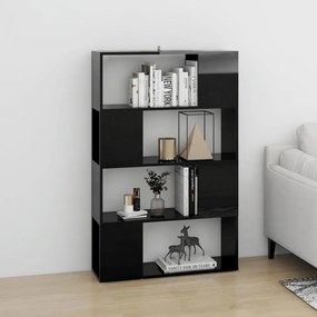 magasfényű fekete térelválasztó könyvszekrény 80x24x124,5 cm