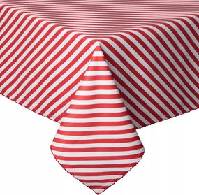 Abrosz 145X280 fehér-piros csíkos, hullámos öltéssel díszített