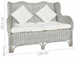 2 személyes szürke természetes rattan és lenvászon kanapé