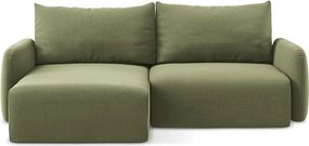 Zöld bársony kinyitható-tárolóhelyes sarokkanapé (bal oldali-heverő résszel) Kalena – Makamii