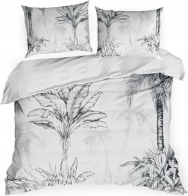 Szatén ágyneműhuzat Spring 160x200 Eurofirany fehér acél botanikai motívum