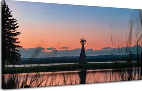 Vászonkép Szélmalom Ég Természet Naplemente Tó Fű 120x60