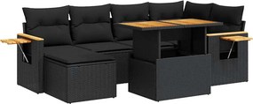 vidaXL 7 részes fekete polyrattan akácfa kerti ülőgarnitúra párnával