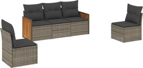 vidaXL 5 részes szürke polyrattan kerti ülőgarnitúra párnákkal