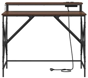 Asztal LED -es lámpákkal barna tölgy 100 x 50 x 86.5 cm Faanyag