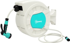 Outsunny Kerti Locsolócső Tekercs 20+2 m 7 Funkciós Fúvókával, Fali Kialakítás, 180° Forgatható Kerti Locsolócső Tekercs Automatikus Visszahúzó Zárral