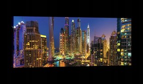 Vászonkép 145x45 Éjszakai város felhőkarcolók Dubai metropolisz fények vízpart