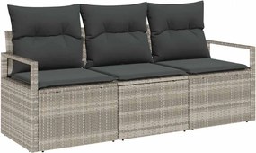 vidaXL Kerti Kanapé Szett párnával 3 pcs Világosszürke polirattan