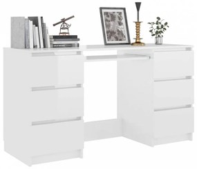 Magasfényű fehér forgácslap íróasztal 140 x 50 x 77 cm