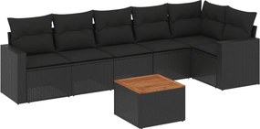 vidaXL 7 részes fekete polyrattan kerti ülőgarnitúra párnával