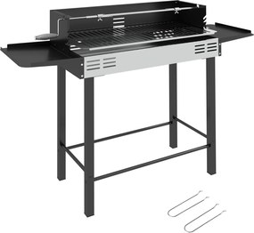 Outsunny szénhidrát grill kemping grill rácssal és forgótálca készlettel, összecsukható, hordozható, kerti BBQ, rozsdamentes acél+fém, fekete, 118 x 3