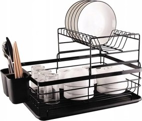 Edényszárító Csepegtető Kétszintes Evőeszköztartó rekesz Fekete