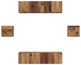 TV szekrény garnitúra Falra szerelhető 6 pcs Régi fa Faanyag