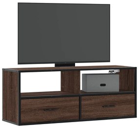 barna tölgy színű szerelt fa és fém TV-szekrény 100x31x39,5 cm