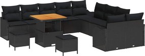 vidaXL Kerti Kanapé Szett 13 pcs Fekete polirattan