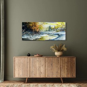 Egy téli folyó képe, olajfestmény (120x50 cm)