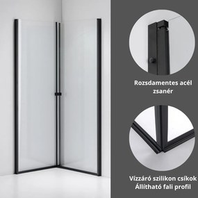 Stuxi Bari Duo Black 70x70 cm szögletes nyílóajtós zuhanykabin, 6 mm vízlepergető üveggel, matt fekete elemekkel