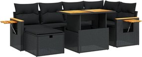 vidaXL 7 részes fekete polyrattan kerti ülőgarnitúra párnával