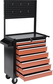 HOMCOM Szerszámtároló Kocsi Szerszámosládával 61,5 x 33 x 76 cm Fekete és Narancs | Aosom