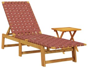 vidaXL piros tömör akácfa és szövet napozóágy asztallal