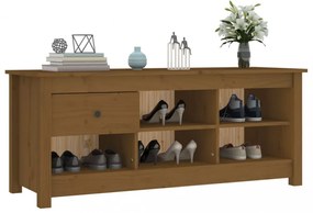 mézbarna tömör fenyőfa cipősszekrény 110 x 38 x 45,5 cm