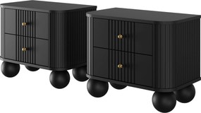 Vesper éjjeliszekrény készlet 56 cm - fekete / arany fogantyúk / gömb alakú lábak