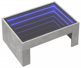 betonszürke végtelen hatású LED-es dohányzóasztal 70x50x30 cm