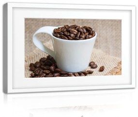 Kávészemek és csésze, vászonkép, 60x40 cm méretben