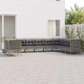 10 részes szürke polyrattan kerti ülőgarnitúra párnákkal