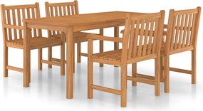 vidaXL 5 részes tömör tíkfa kerti étkezőgarnitúra 160 x 80 cm