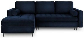 Santo kék kinyitható bársony sarokkanapé, bal oldali - Milo Casa