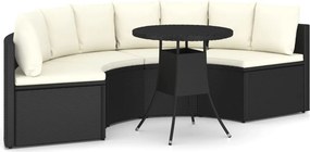 vidaXL 5 részes fekete polyrattan kerti kanapészett párnákkal
